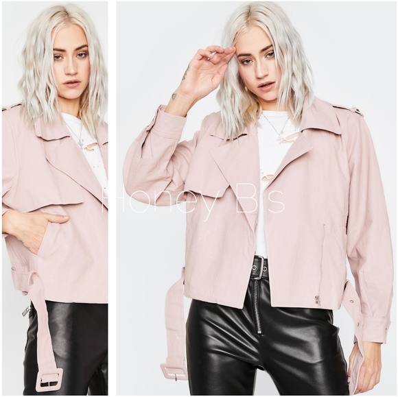 Blush Moto Biker Jacket Drape Collar Rayon Blend - Picture 3 of 3